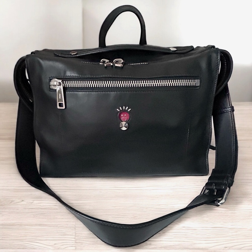FENDI Black Calfskin Lui Urban Bug Eyes Briefcase/Tote Large Shoulder Bag Unused